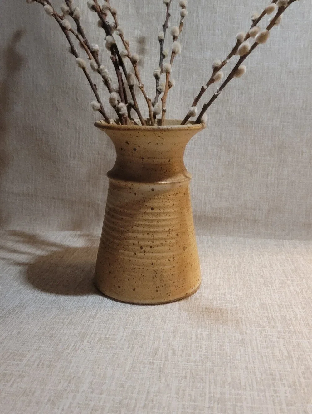 Handcrafted Ceramic Vase in Warm Tan. Vintage Mid Century Pottery
